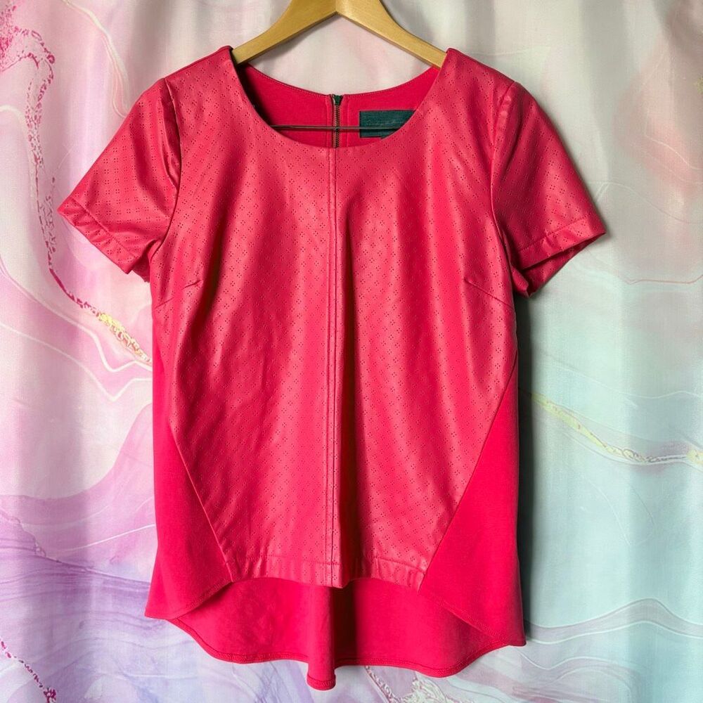 Sunday in Brooklyn Anthropologie S Pink Textured Faux Leather Blouse Top Preppy